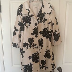 Vintage Silk Floral Black and Cream Coat